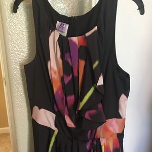 Black cocktail dress with watercolor pattern
